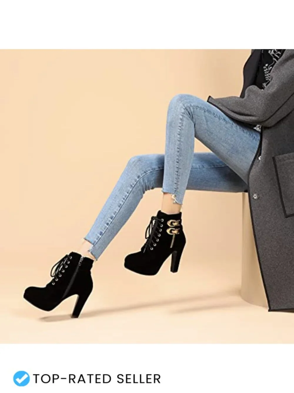Women's Chunky Heel Platform Ankle Booties Lace Up Round Toe PU Suede